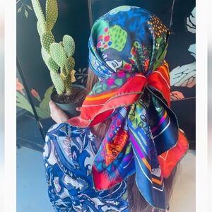 Vintage Ken Scott Silk Scarf Madhubani Krishna Garden